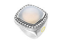 Moon Quartz and Diamond Rope Ring : 14K White Gold - 10.50 CT TGW