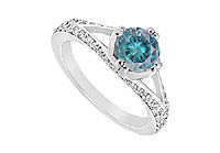 Blue Diamond Engagement Ring : 14K White Gold - 1.00 CT Diamonds