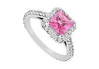 Pink Sapphire and Diamond Engagement Ring : 14K White Gold - 1.00 CT TGW