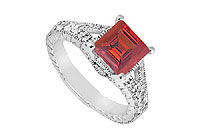 Ruby and Diamond Engagement Ring : 14K White Gold - 1.25 CT TGW