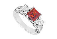 Ruby and Diamond Engagement Ring : 14K White Gold - 1.50 CT TGW