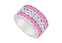 Pink Sapphire and Diamond Row Ring : 14K White Gold - 2.50 CT TGW