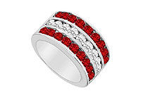 Ruby and Diamond Row Ring : 14K White Gold - 2.50 CT TGW