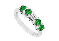 Emerald and Diamond Wedding Band : 14K White Gold - 1.55 CT TGW