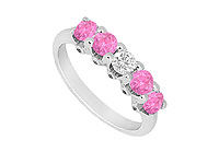 Pink Sapphire and Diamond Wedding Band : 14K White Gold - 1.55 CT TGW