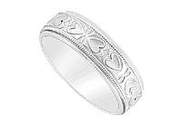 6MM Comfort Fit Fancy Heart Design Wedding Band : 14K White Gold