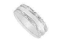 6MM Comfort Fit Fancy Wedding Band : 14K White Gold