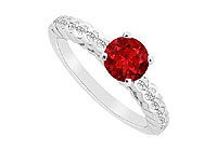 Ruby and Diamond Engagement Ring : 14K White Gold - 0.75 CT TGW