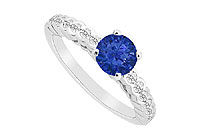 Sapphire and Diamond Engagement Ring : 14K White Gold - 0.75 CT TGW