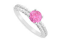 Pink Sapphire and Diamond Engagement Ring : 14K White Gold - 0.75 CT TGW