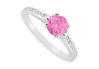 Pink Sapphire and Diamond Engagement Ring : 14K White Gold - 0.75 CT TGW