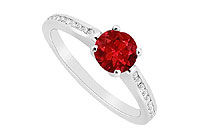 Ruby and Diamond Engagement Ring : 14K White Gold - 0.75 CT TGW