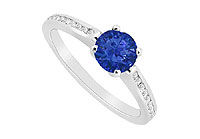 Sapphire and Diamond Engagement Ring : 14K White Gold - 0.75 CT TGW