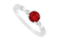 Ruby and Diamond Engagement Ring : 14K White Gold - 0.75 CT TGW