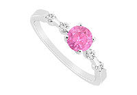 Pink Sapphire and Diamond Engagement Ring : 14K White Gold - 0.75 CT TGW