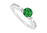 Emerald and Diamond Engagement Ring : 14K White Gold - 0.75 CT TGW