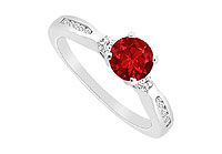 Ruby and Diamond Engagement Ring : 14K White Gold - 0.75 CT TGW