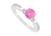 Pink Sapphire and Diamond Engagement Ring : 14K White Gold - 0.75 CT TGW