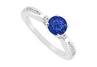 Sapphire and Diamond Engagement Ring : 14K White Gold - 0.75 CT TGW