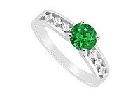 Emerald and Diamond Engagement Ring : 14K White Gold - 0.75 CT TGW