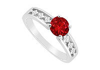 Ruby and Diamond Engagement Ring : 14K White Gold - 0.75 CT TGW