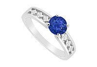 Sapphire and Diamond Engagement Ring : 14K White Gold - 0.75 CT TGW