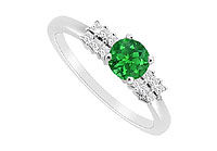 Emerald and Diamond Engagement Ring : 14K White Gold - 0.75 CT TGW