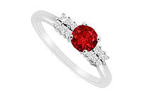 Ruby and Diamond Engagement Ring : 14K White Gold - 0.75 CT TGW