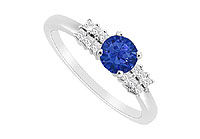 Sapphire and Diamond Engagement Ring : 14K White Gold - 0.75 CT TGW