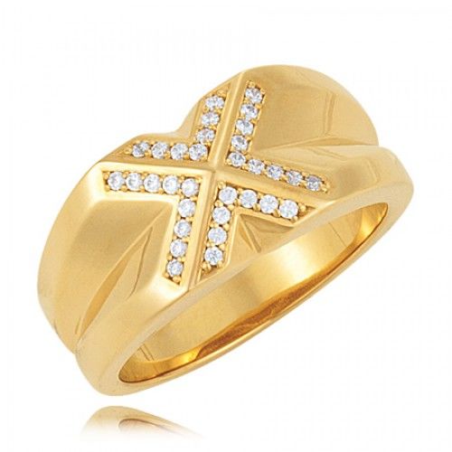 14k Yellow Gold Men'S Diamond Ring - ""X"" Design