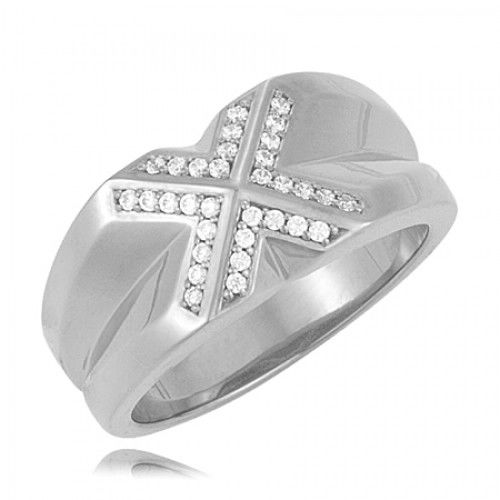 14k White Gold Men'S Diamond Ring - ""X"" Design