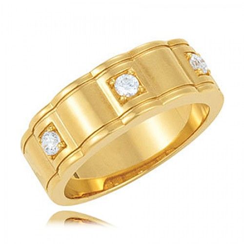 Men'S 14k Yellow Gold Three-Stone Diamond Ring