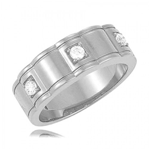 Men'S 14k White Gold Three-Stone Diamond Ring