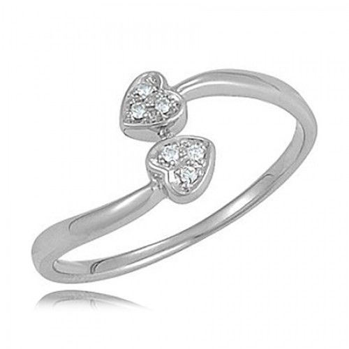 Ladies' Sterling Silver Double Heart Diamond Ring