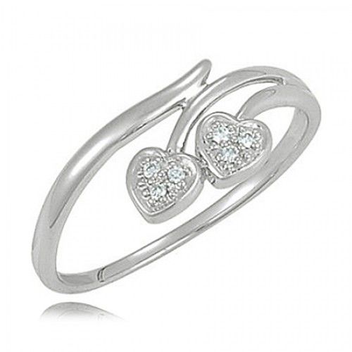 Ladies' Sterling Silver Vine Design Heart Diamond Ring