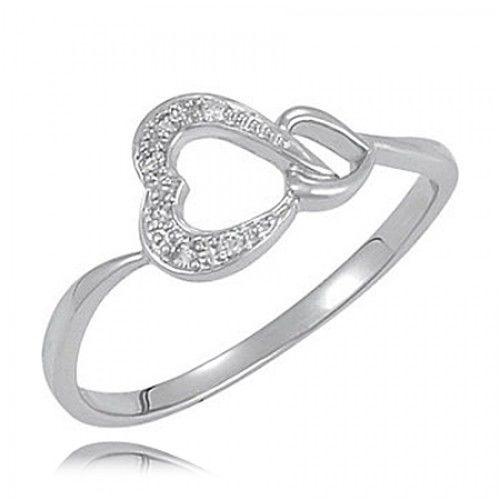 Ladies' Sterling Silver Dual Heart Diamond Ring