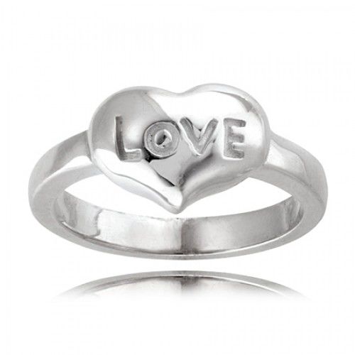 Sterling Silver ""Love"" Script Heart Ring For Ladies