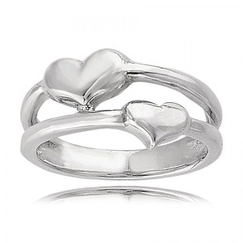 Sterling Silver Duo Band Heart Ring For Ladies