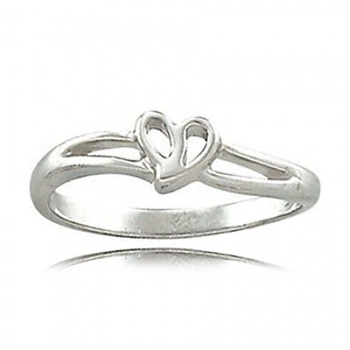 Ladies' 14k White Gold Semi-Polished Design Heart Ring
