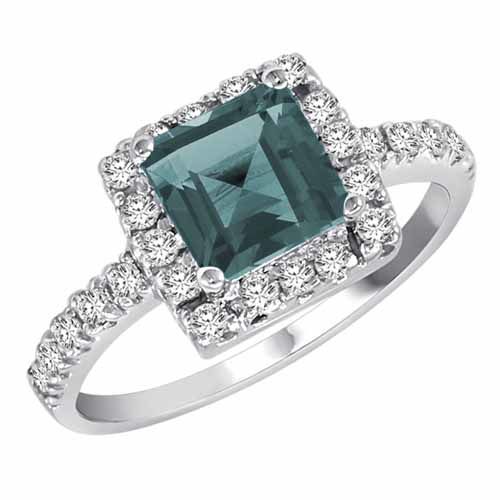 18K White Gold Square Aquamarine and Diamond Ring