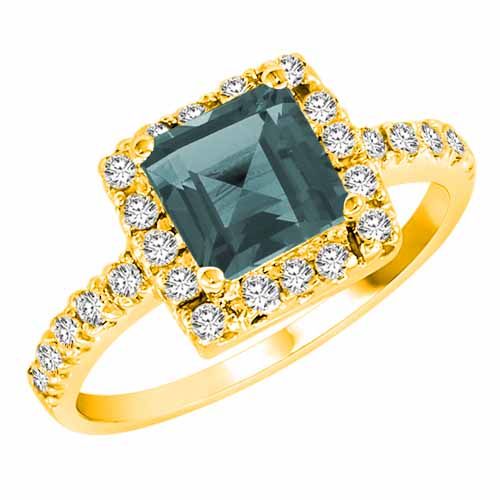 18K Yellow Gold Square Aquamarine and Diamond Ring