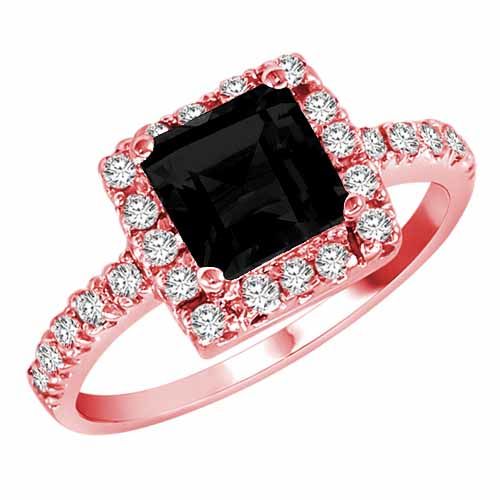 18K Rose Gold Square Created Black Diamond and Diamond Ring