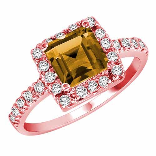10K Rose Gold Square Citrine and Diamond Ring