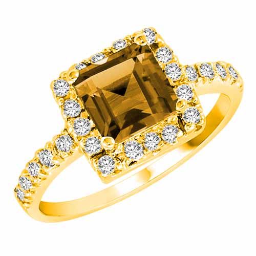 14K Yellow Gold Square Citrine and Diamond Ring
