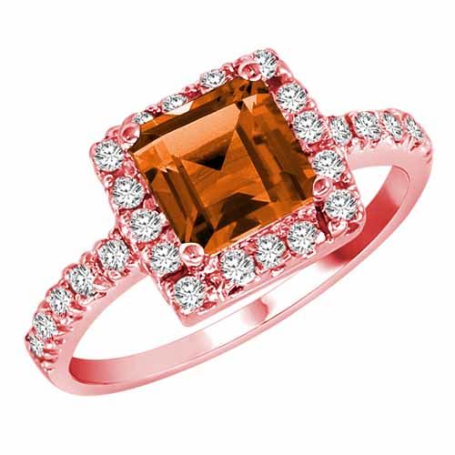 18K Rose Gold Square Fire Opal and Diamond Ring