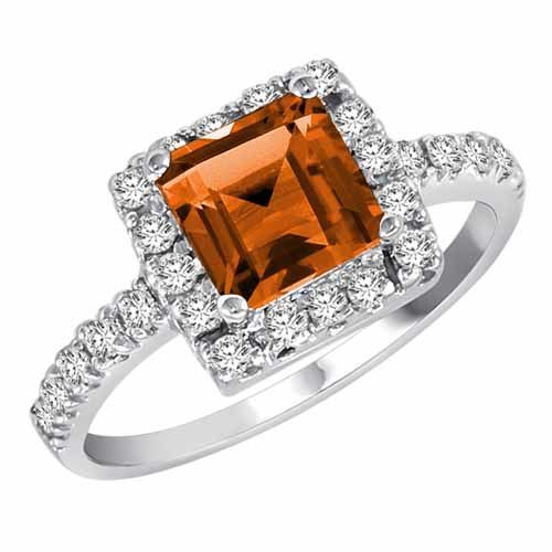 10K White Gold Square Fire Opal and Diamond Ring