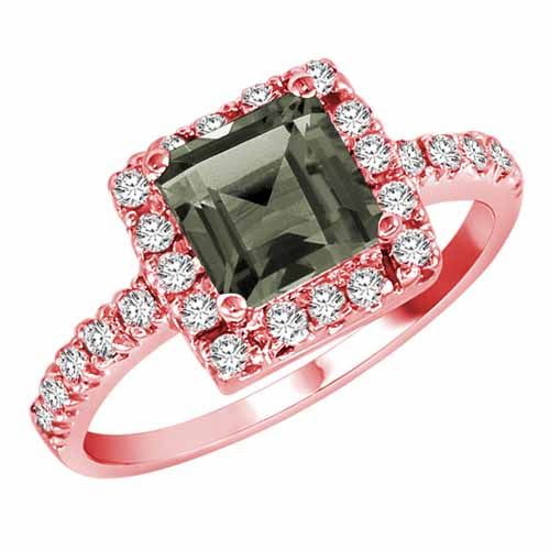 10K Rose Gold Square Green Amethyst and Diamond Ring