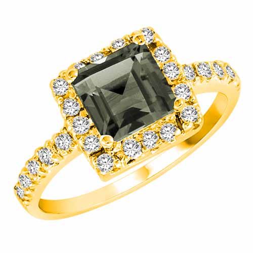 10K Yellow Gold Square Green Amethyst and Diamond Ring