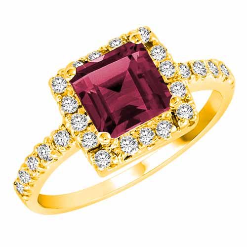 10K Yellow Gold Square Created Pink Tourmaline and Diamond Ring