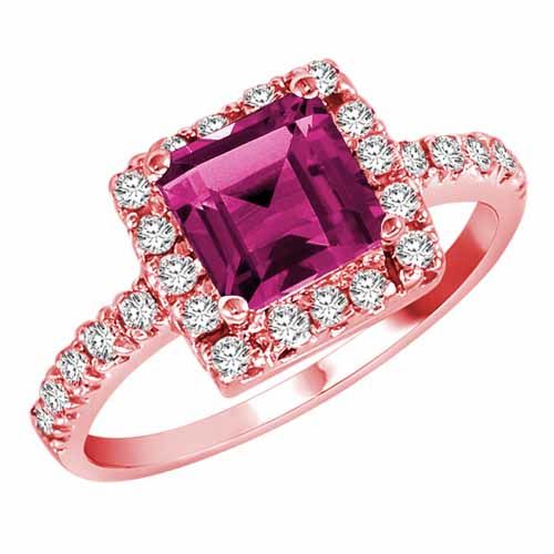 10K Rose Gold Square Pink Topaz and Diamond Ring
